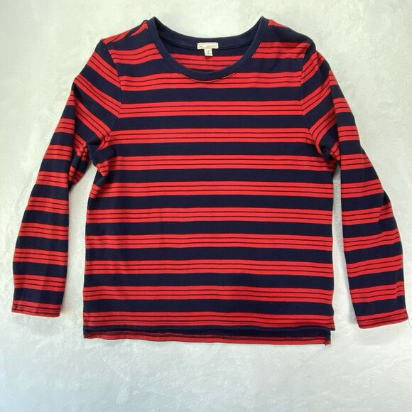 GAP Tops - Gap top Womens M Red Blue Striped Crew Neck Long‎ Sleeve Shirt cotton